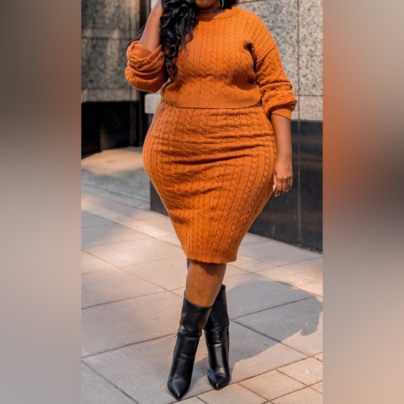 Rebdolls SET NonStop Cable Knit Sweater & Midi Skirt - Orangey Brown PANTONE EUC - Picture 10 of 11